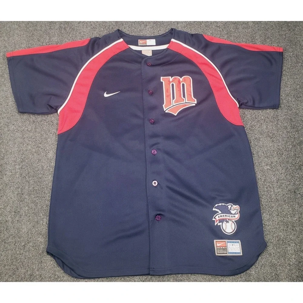 Nike Minnesota Twins Shirt Mens Large Navy Button Up Dri Fit Baseball Jersey